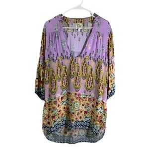 Anthropologie Fig & Flower Boho Peasant Smocked Woven Blouse Floral